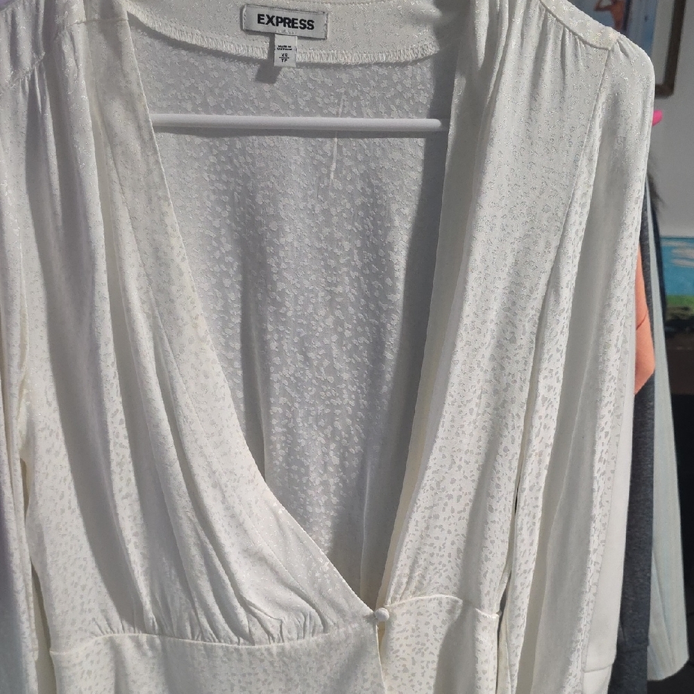 Express Ivory V-Neck Blouse